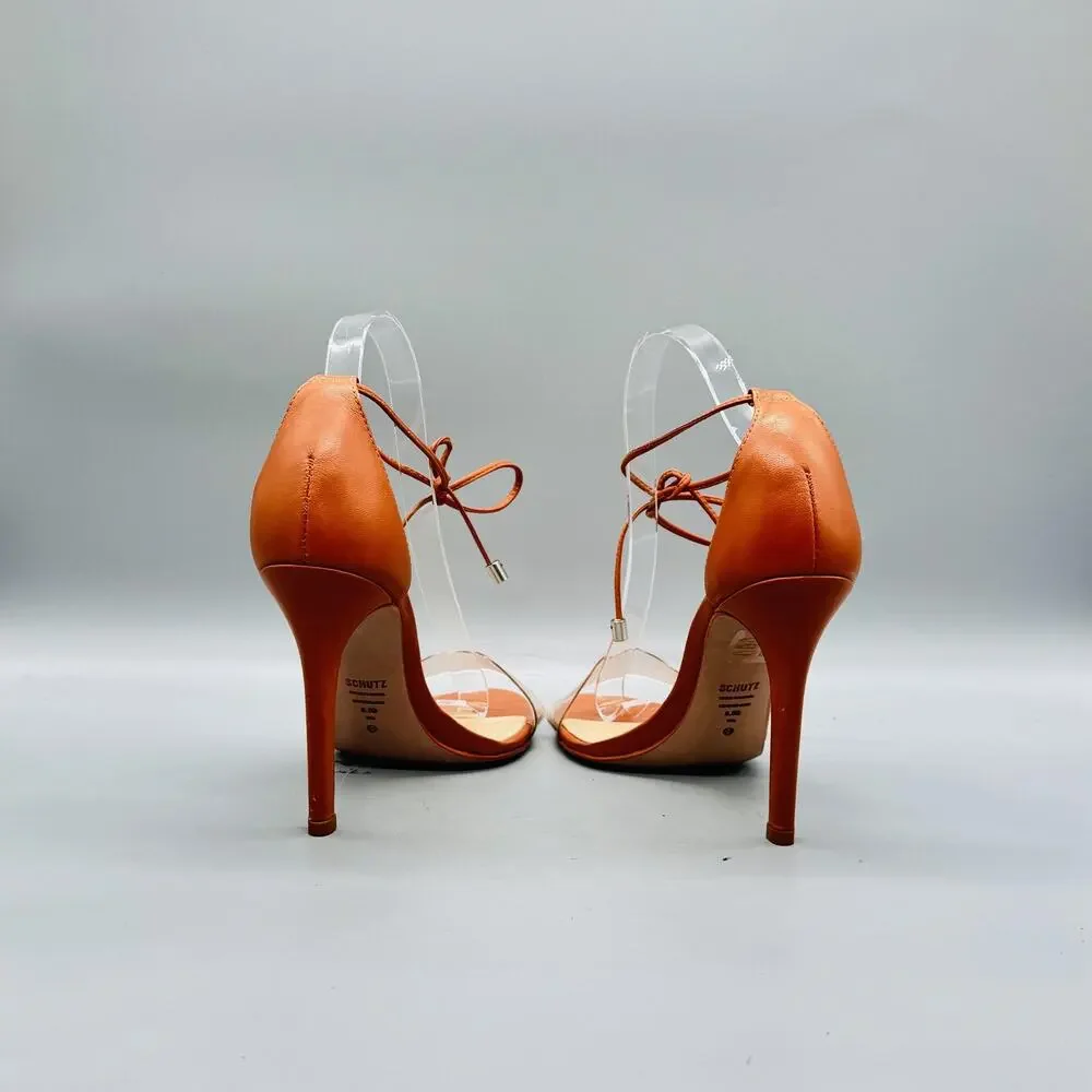 Schutz Shoes Womens 8.5 Brown Leather Strappy Lace Up Josseana Stiletto Heels